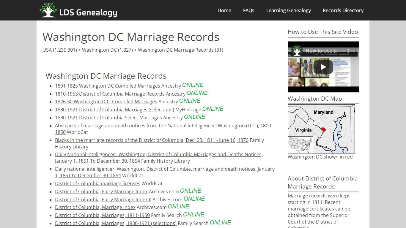 Washington DC Marriage Records - LDS Genealogy