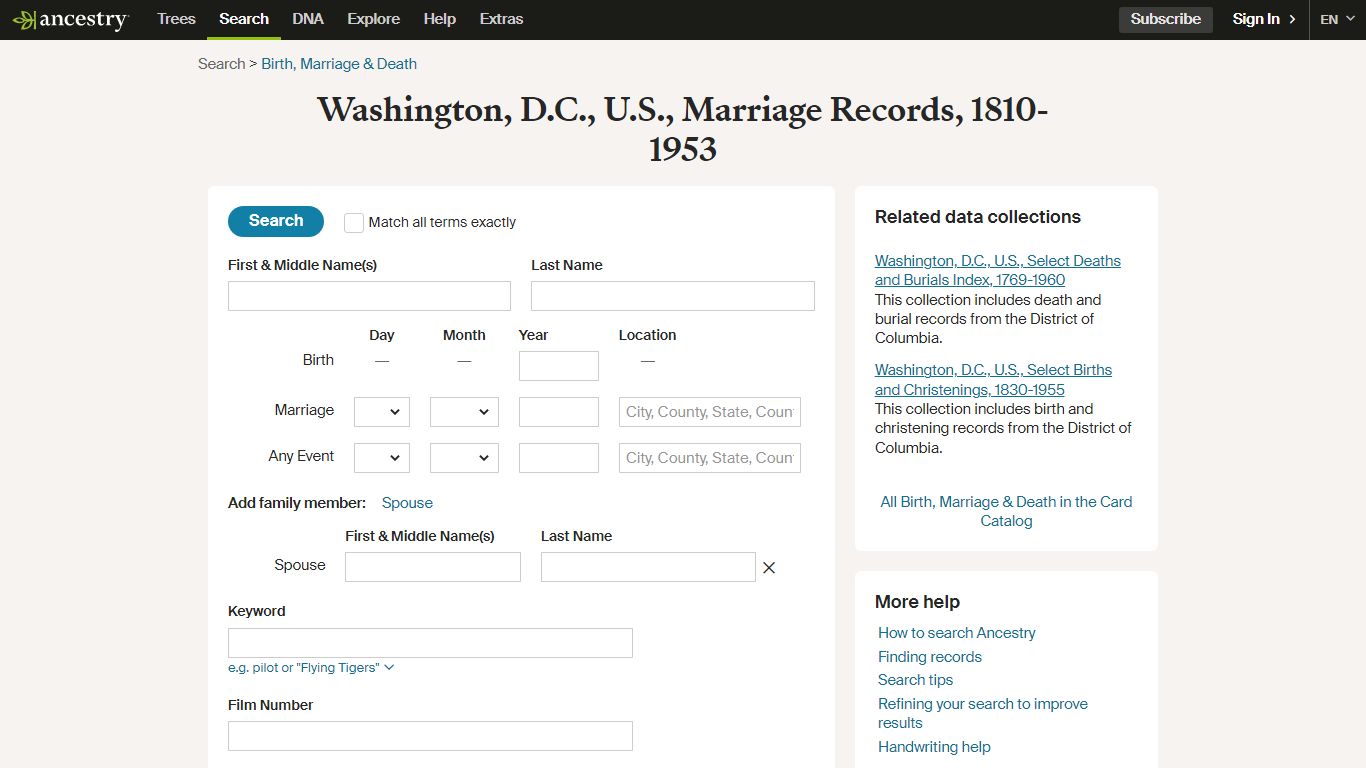 Washington, D.C., U.S., Marriage Records, 1810-1953